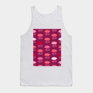 Retro raining hearts love clouds burgundy Valentine Tank Top